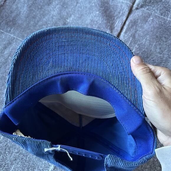 Men's Vintage 80s Master Mix Feed Farming Blue Corduroy Trucker Snapback Hat Cap - Picture 4 of 4